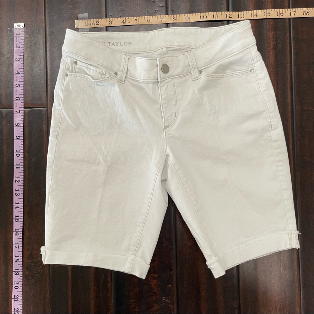 Ann Taylor White Denim Bermuda Shorts, 4.